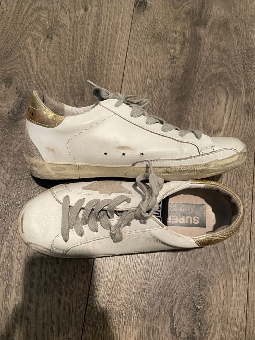 Golden Goose Leather Sneakers with Gold Heel Accent